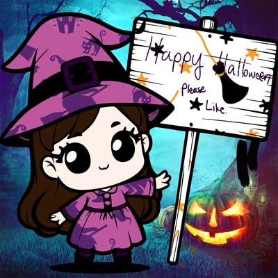 witch holding sign