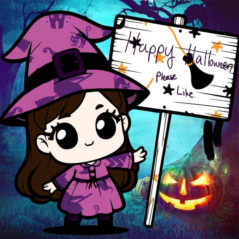 witch holding sign
