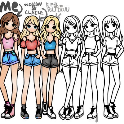 a group of girls wearing crop tops and shorts