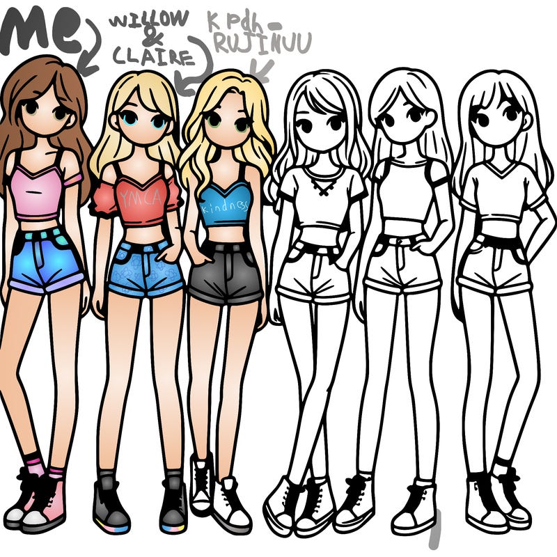 a group of girls wearing crop tops and shorts