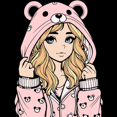 realistic girl in a animal pjs hoodie