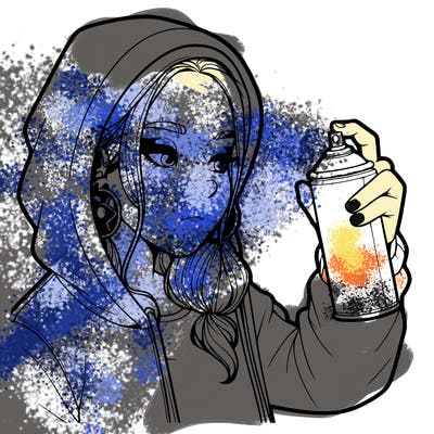 a realistic girl, spray painting