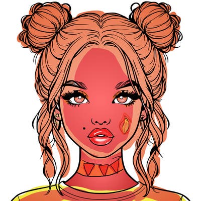realistic girl with two buns in hair and lips