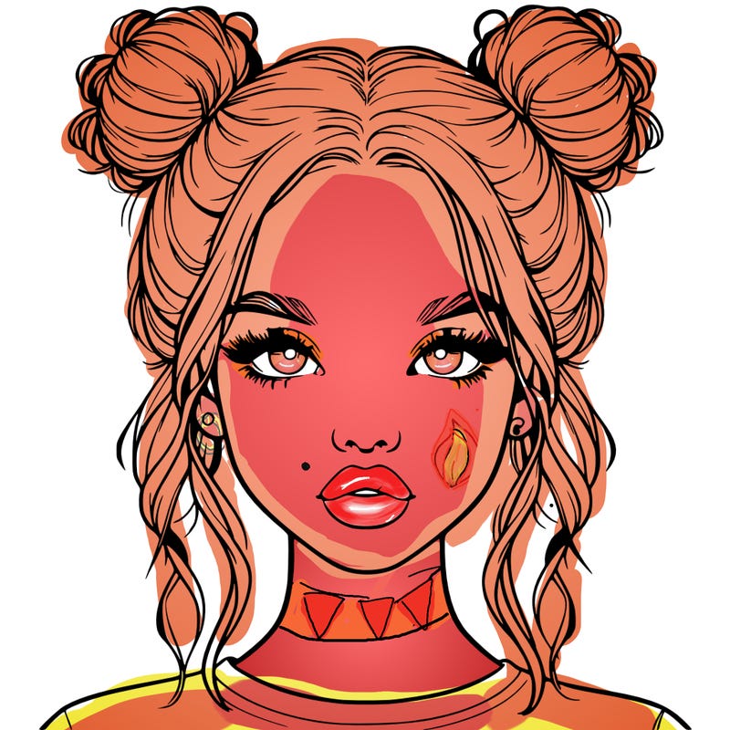 realistic girl with two buns in hair and lips