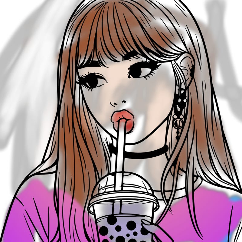 aesthetic realistic girl drinking boba