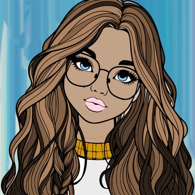 girl with long hair and freckles and glasses realistic