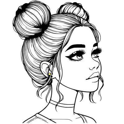 realistic girl with buns on the top of her head