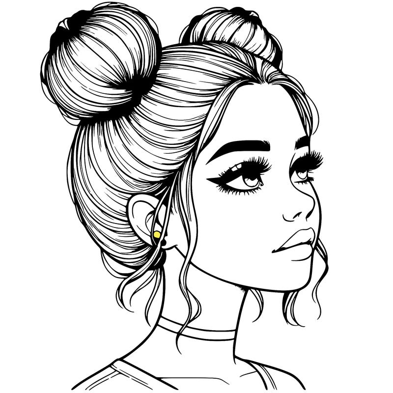realistic girl with buns on the top of her head