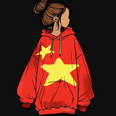 realistic girl with a oversized sweatshirt on and a bun