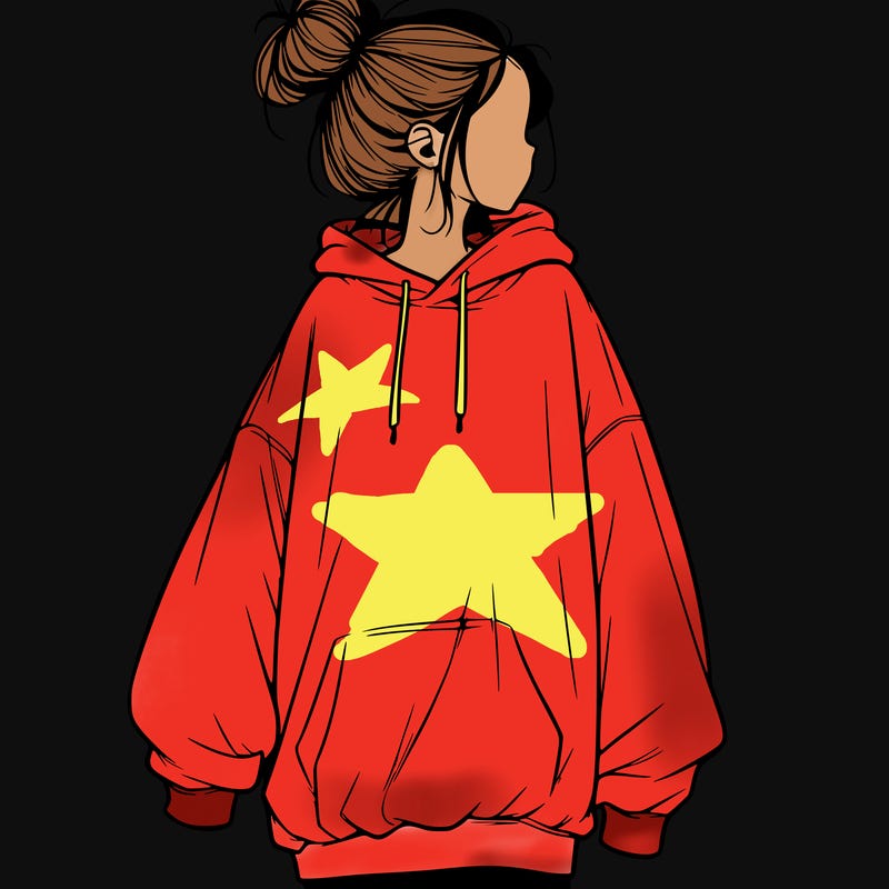 realistic girl with a oversized sweatshirt on and a bun