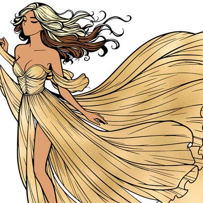 realistic woman in dress flowing the the wind