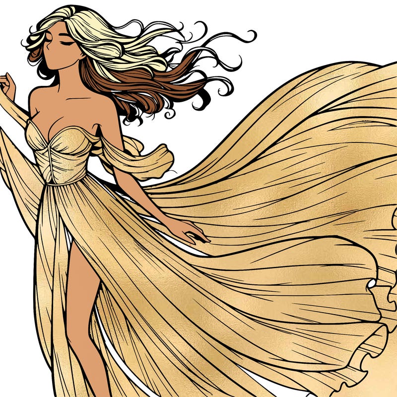 realistic woman in dress flowing the the wind