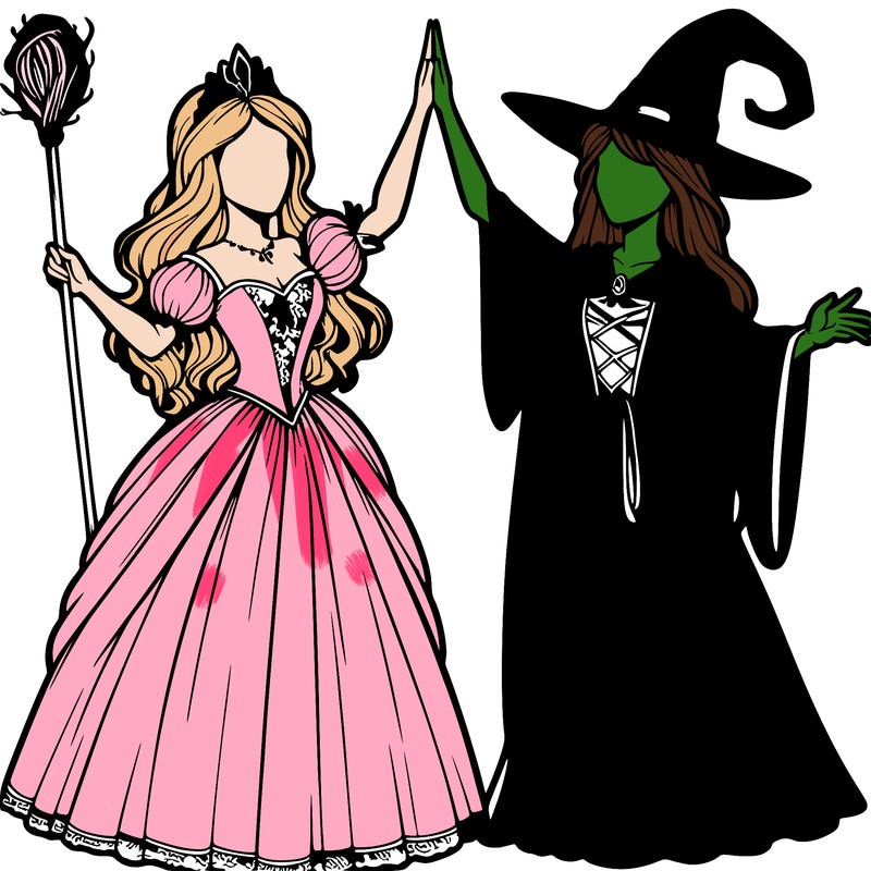 detailed realistic split of a princess and a witch