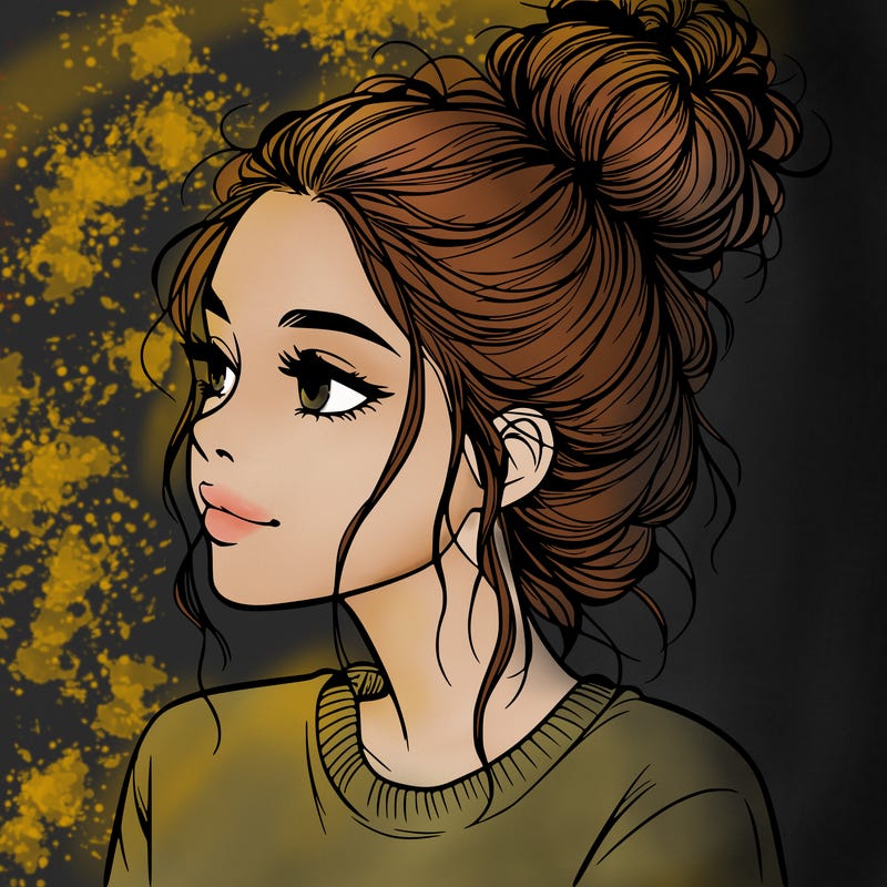 a realistic girl with a messy bun