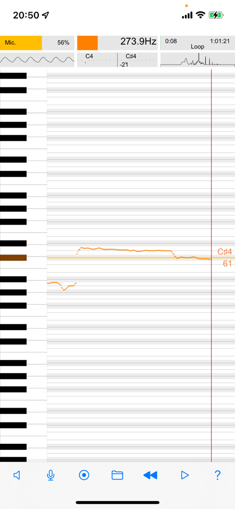 Vocal Analyzer Z - Vocal Analyzer Z app showing real time pitch roll graph and frequency analysis