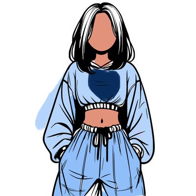 realistic girl faceless with baggy pants and a crop top