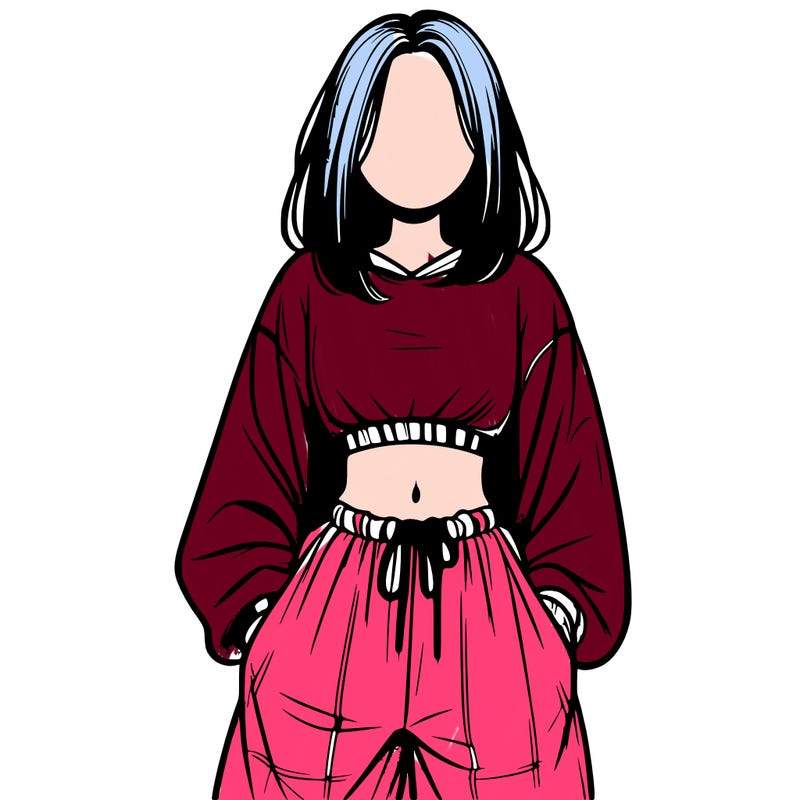 realistic girl faceless with baggy pants and a crop top