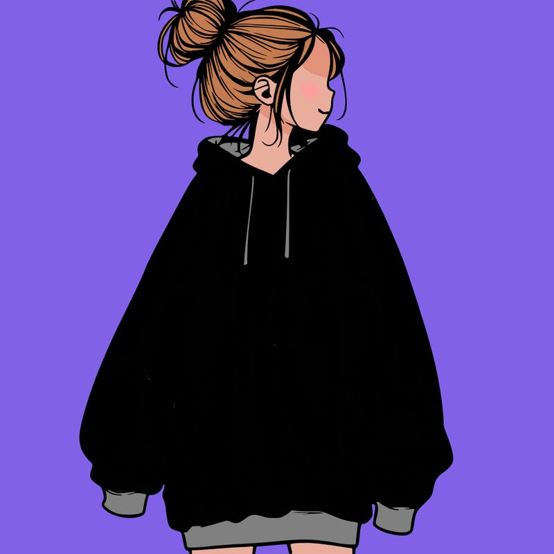 realistic girl with a oversized sweatshirt on and a bun