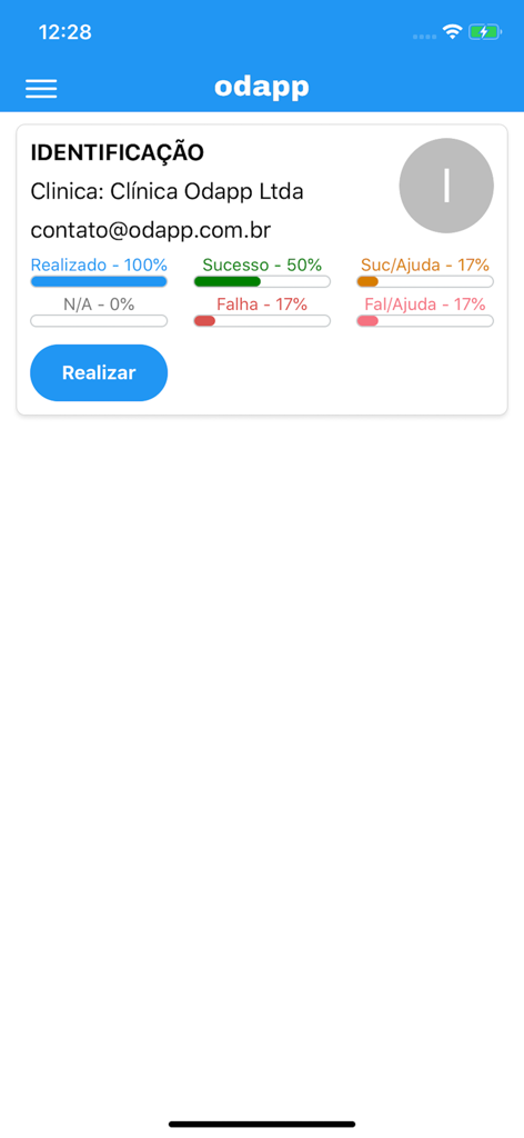 Odapp - Odapp app screen displaying clinical identification and therapy progress indicators with colorful status bars.