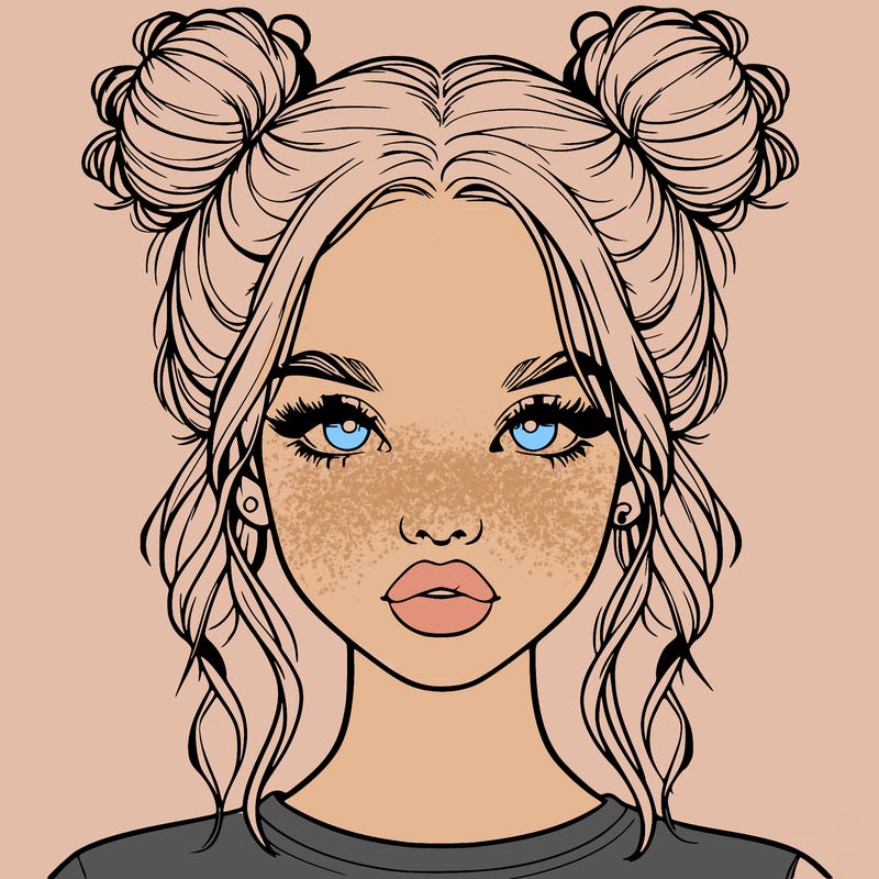 realistic girl with two buns in hair and lips