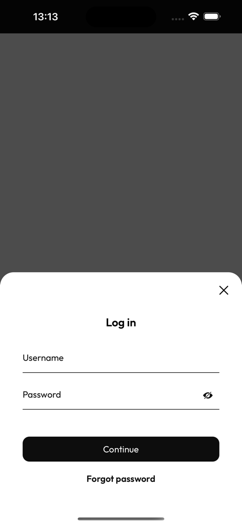 Orquest InStore - Login screen for Orquest InStore showing fields for username and password with a continue button