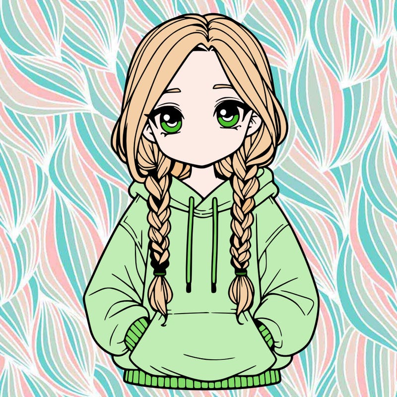 a realistic girl with a oversized hoodie and she has braids