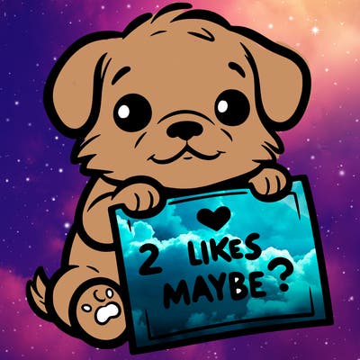 a puppy holding a sign that says 2 likes maybe?