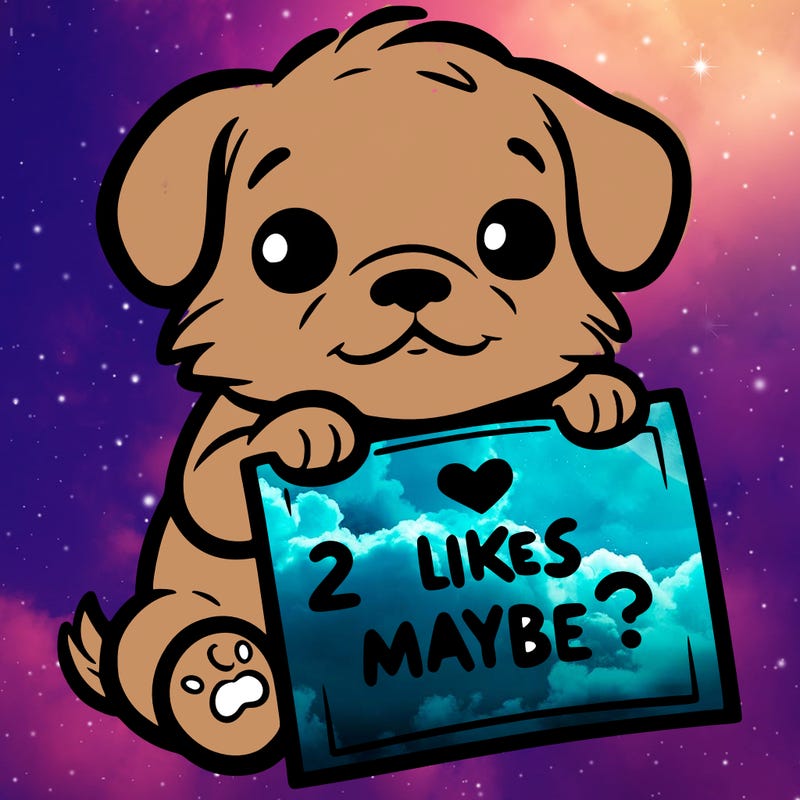 a puppy holding a sign that says 2 likes maybe?