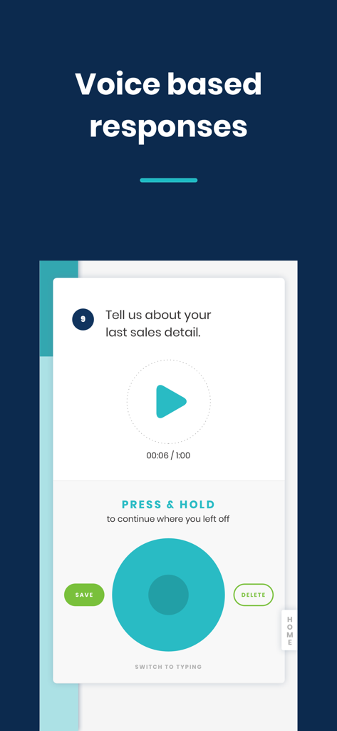 ZoomRx - ZoomRx app screen showing the voice based response recording feature for surveys