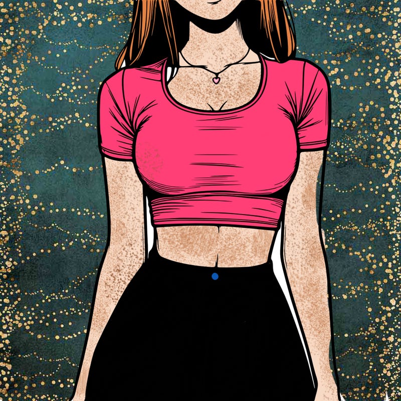 realistic girl wearing crop top and skirt