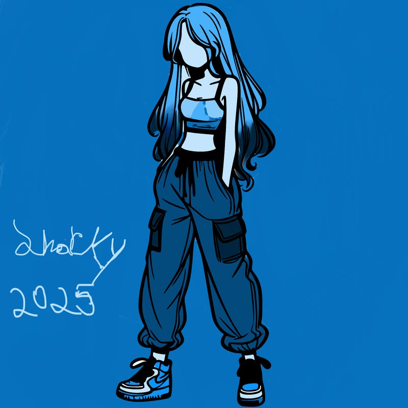 girl in baggy pants crop top and long hair