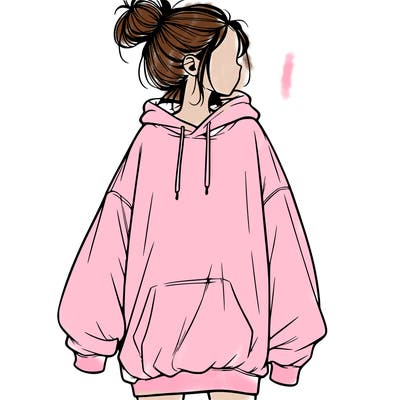 realistic girl with a oversized sweatshirt on and a bun
