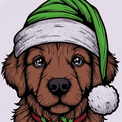 realistic dog with a christmas hat
