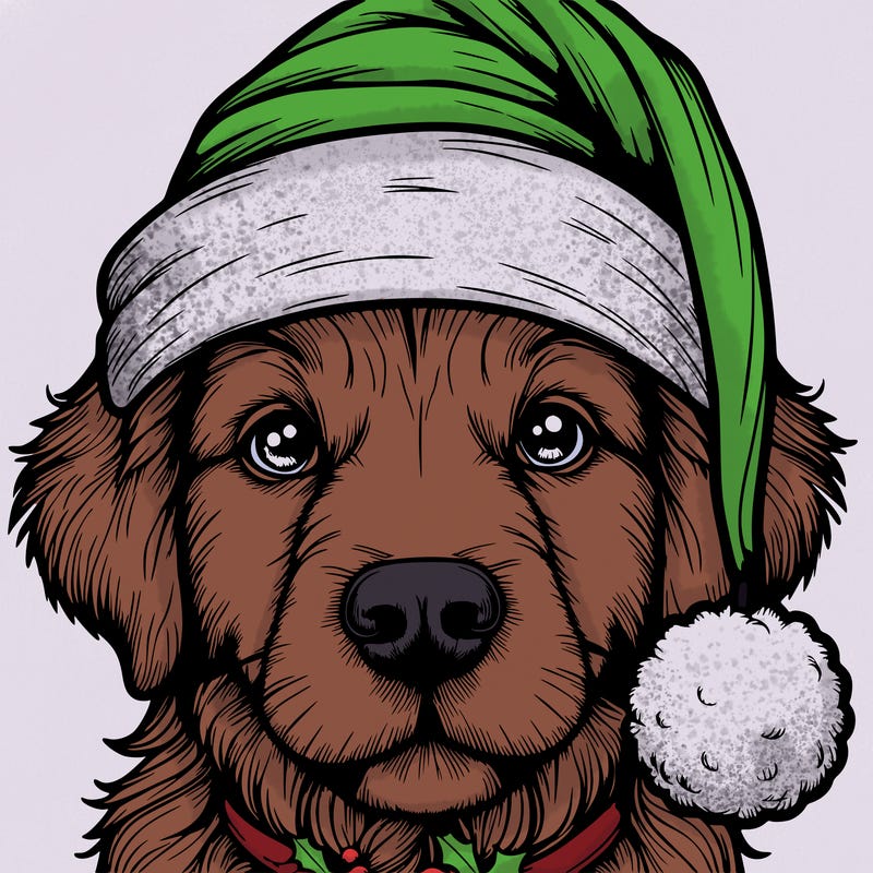 realistic dog with a christmas hat