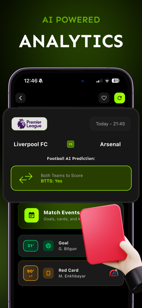 Football AI: Live Match Scores - Football AI app interface displaying match predictions and live soccer analytics