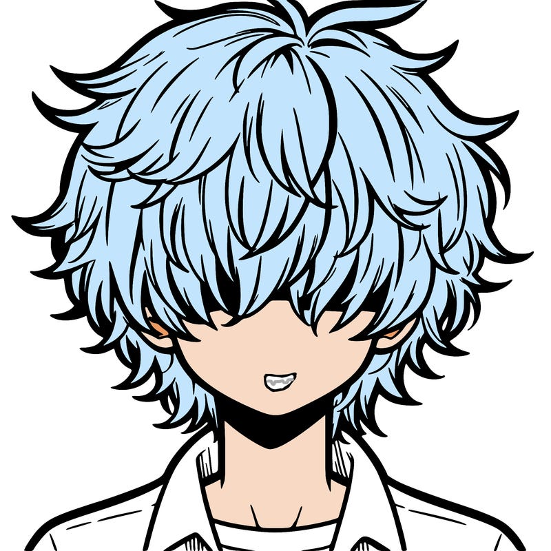 manga boy fluffy hair covering his eyes