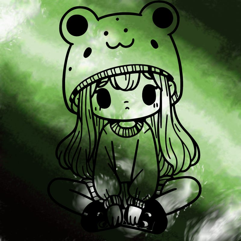 a girl wearing a frog hat and some frog socks