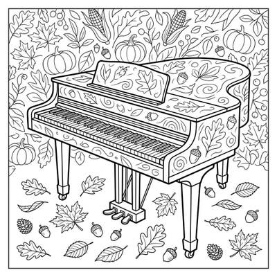 Celebrate the beauty of fall with this intricate digital piano coloring page, featuring elegant autumnal designs. Perfect for music lovers and autumn enthusiasts, it offers a delightful creative escape.