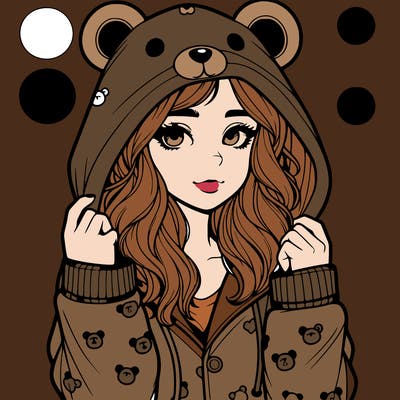 realistic girl in a animal pjs hoodie