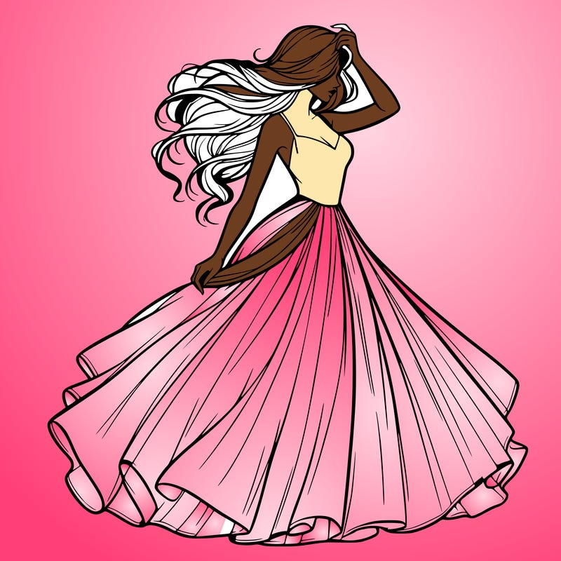 realistic woman with dress flowing in the wind