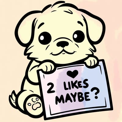 a puppy holding a sign that says 2 likes maybe?