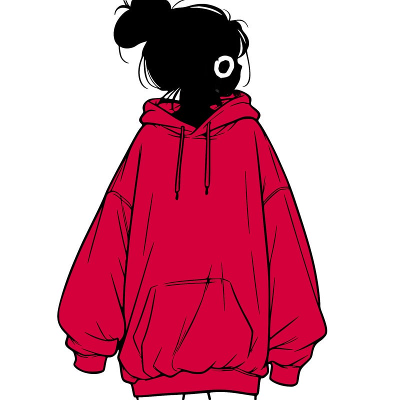 realistic girl with a oversized sweatshirt on and a bun