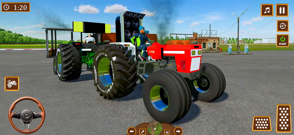 US Tractor Farming Game 2024 - A red tractor with large wheels in a 3D farming simulation game environment