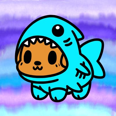 cute dog wearing a shark costume