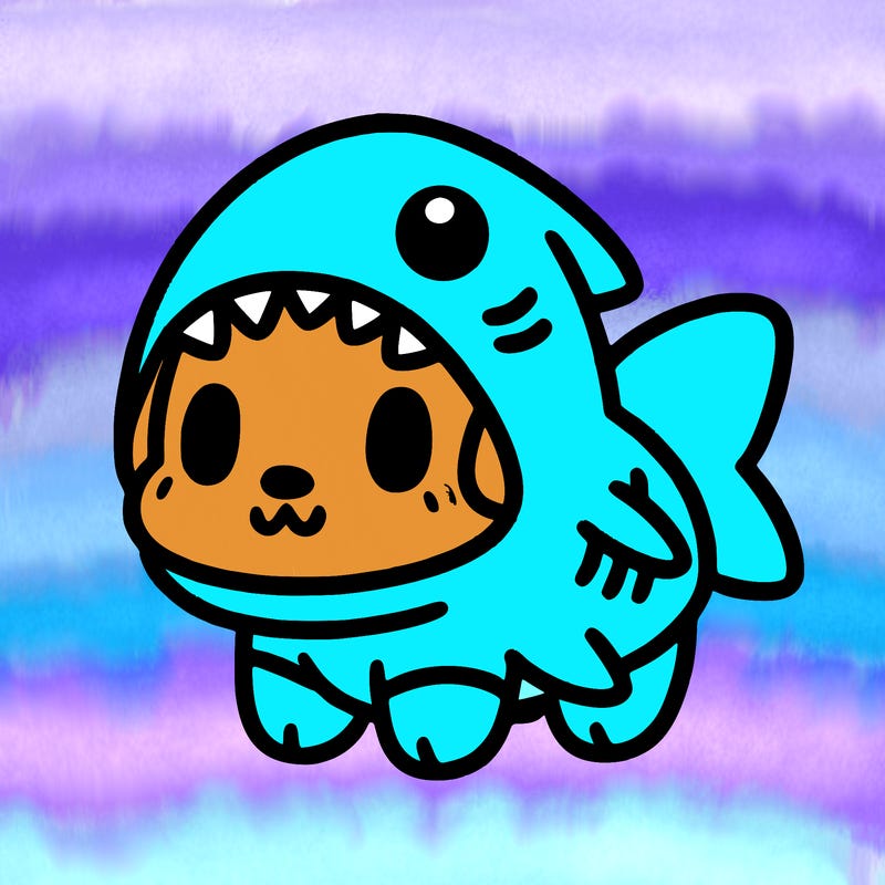 cute dog wearing a shark costume