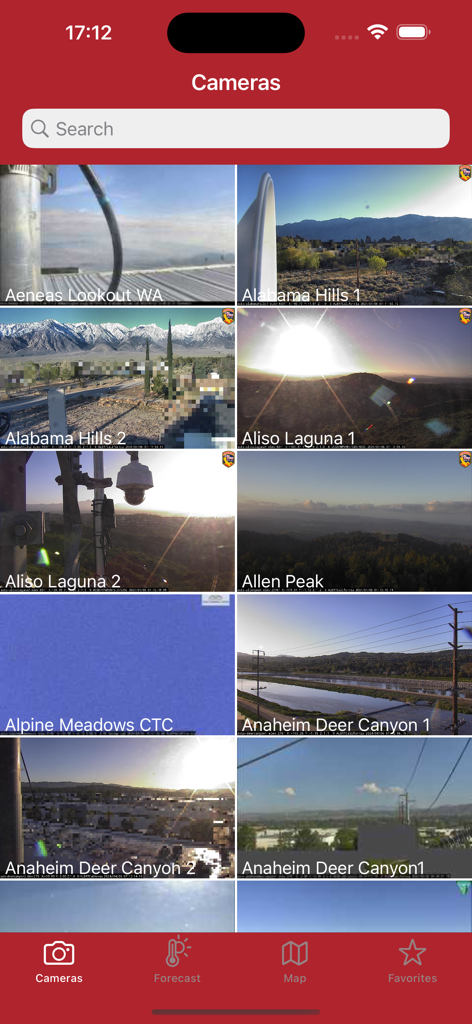 La vista della telecamera dell'app California Fire Cams che mostra feed live da varie vedette