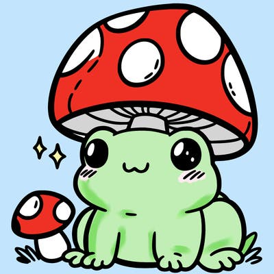a cute frog with a mushroom hat