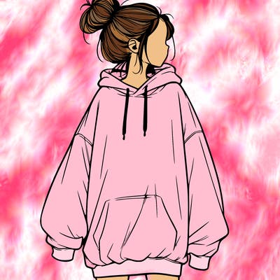 realistic girl with a oversized sweatshirt on and a bun