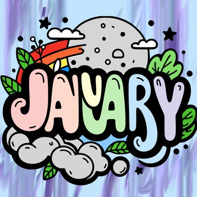 january in bubble letters