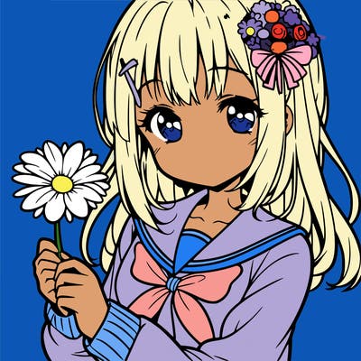 anime girl holding a flower